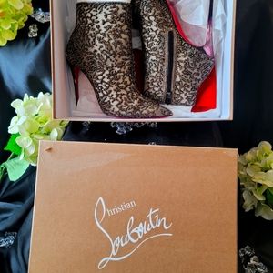 Christian Loubotin Nancy Ankle Boots w/ Glitter Embellished Mesh Accents